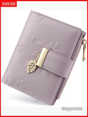 Small RFID Blocking Leather Bifold Wallet With Zipper Pocket